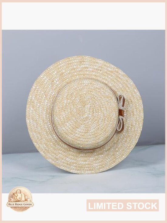 Straw Bowknot Boater Hat Summer Beach Sun Hat Womens Fedora Jazz Hat